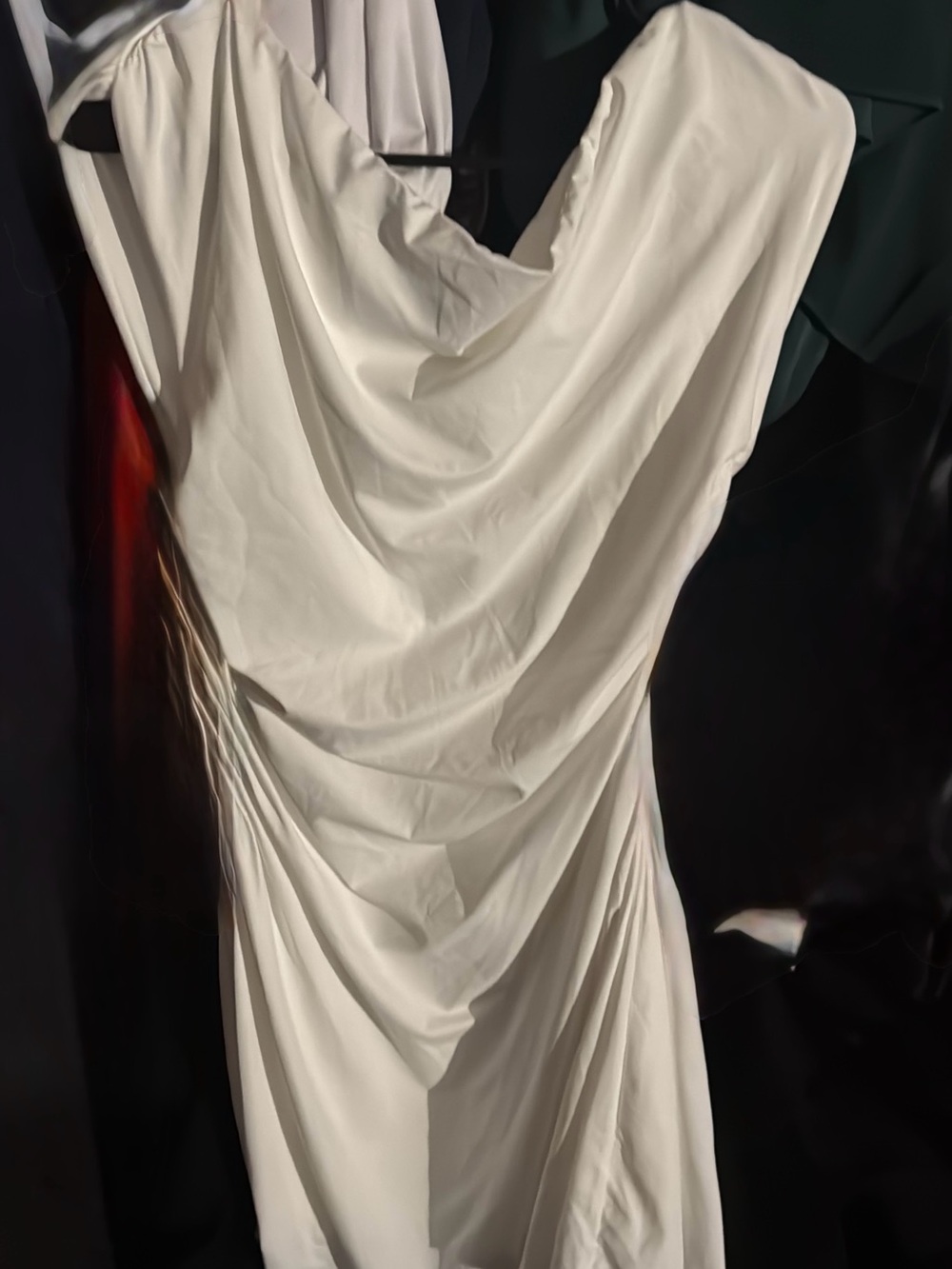 One-Shoulder Cream Draped Cowl Dress